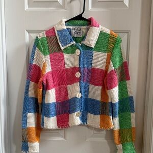 Michael Simon Multicolor Plaid Knit Cardigan